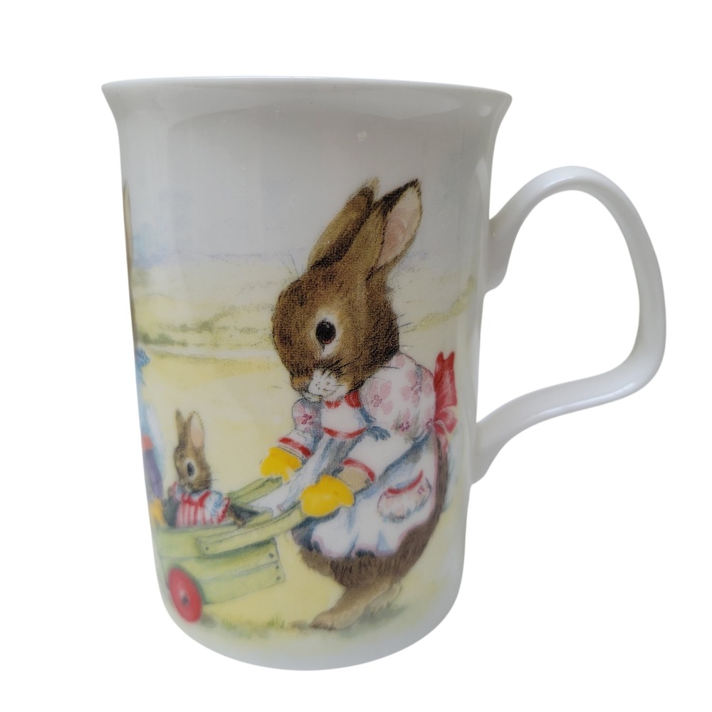 Roy Kirkham Bunny Tales Mug Bone China 1996 England Rabbit Gardening Vintage